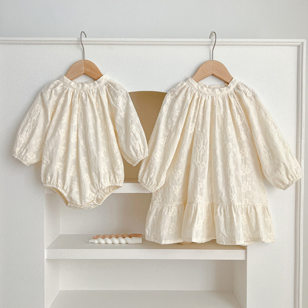 South Korea children's clothing French embroidery temperament girl's dress Princess dress baby girl's sheath romper sister's clothing