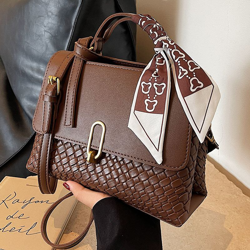 Trendy small handbags for women, versatile for autumn 2026, new retro shoulder/crossbody bag with textured handle - Brown-BG-01